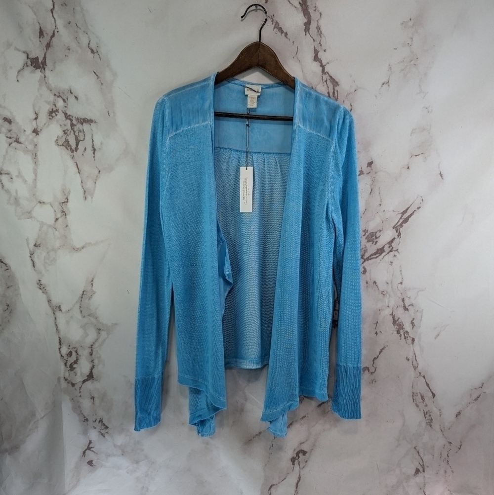 Chicos Ruana Womens 0 Small Blue Wrap Cardigan Topper Summer Tie Dye